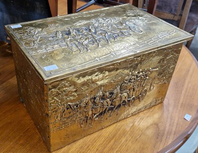 Lot 772 - A 20th century brass embossed fuel bin,...