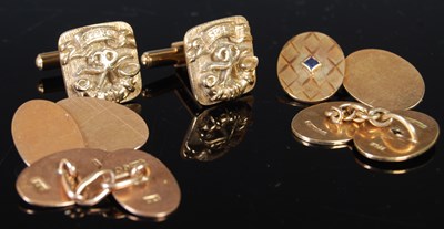 Lot 283 - Three pairs of assorted 9ct gold cufflinks...