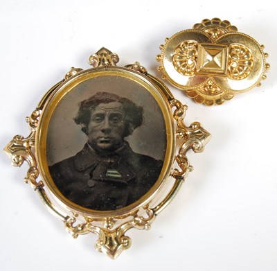 Lot 294 - A Victorian yellow metal portrait...