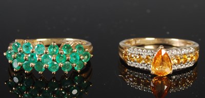 Lot 319 - Two 9ct gold QVC gem set dress rings, gross...