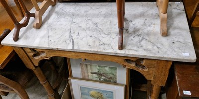 Lot 795 - An Antique oak framed marble topped console...