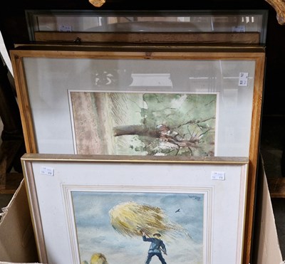 Lot 796 - Box - six assorted framed artworks by various...