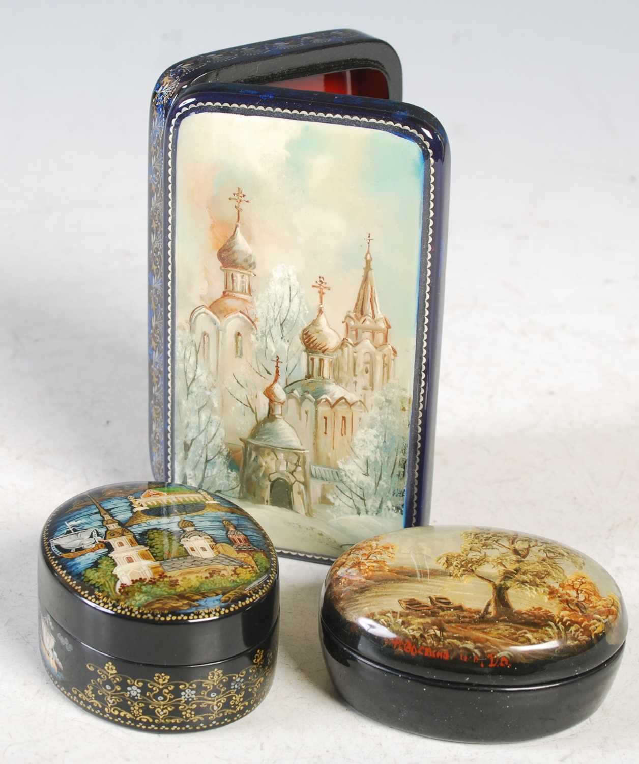 Lot 333 - Three assorted Russian lacquer boxes, to...