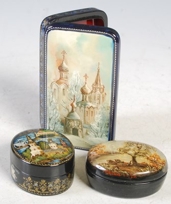 Lot 333 - Three assorted Russian lacquer boxes, to...