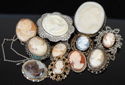 Lot 122A - A collection of eleven assorted cameo brooches.