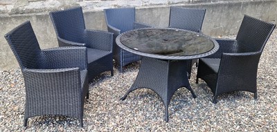 Lot 806 - A modern black rattan garden set comprising...