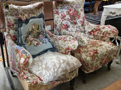 Lot 843 - A pair of late 19th century floral upholstered...