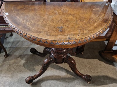 Lot 848 - A 19th century walnut and inlaid demi lune...