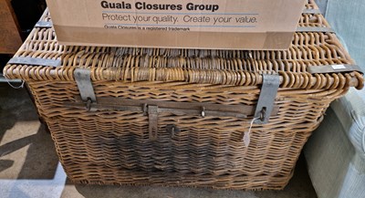 Lot 889 - A large vintage wicker picnic hamper with...