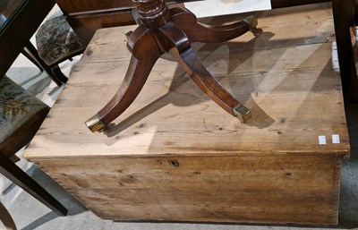 Lot 855 - A pine kist, the sides with drop carry handles,...