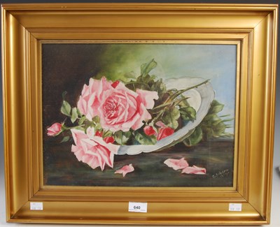 Lot 640 - C. Dobson Still Life with Roses Oil on canvas...