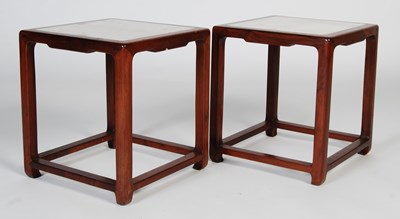 Lot 55 - A pair of Chinese darkwood and white marble...