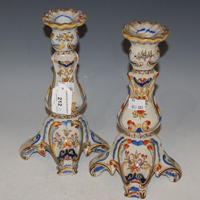 Lot 212 - A pair of Continental faience pottery...