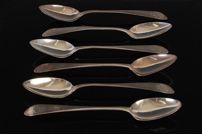 Lot 332 - A set of six George III silver dessert spoons,...