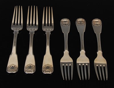 Lot 333 - A set of six George III silver dessert forks,...