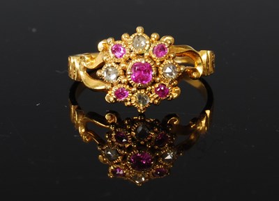 Lot 396 - A late 19th century yellow metal ruby and...