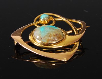 Lot 393 - An Art Nouveau yellow metal and turquoise...