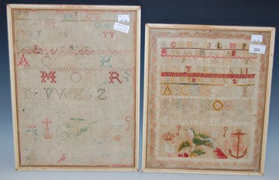 Lot 222 - Two antique needlework samplers, both worked...