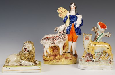 Lot 477 - Three 19th century English pottery figure...