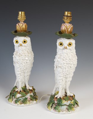 Lot 490 - A pair of late 19th century porcelain owl form...