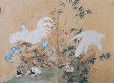 Lot 543 - Chinese School, Qing Dynasty, Cockerel, hen,...