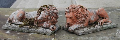 Lot 113 - A pair of composite stone garden recumbent...