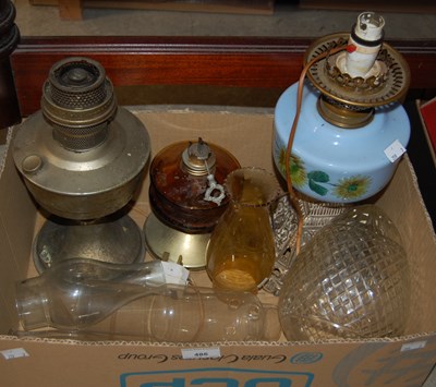 Lot 486 - Box - three part paraffin lamps and accessories