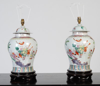 Lot 166 - A pair of decorative Chinese porcelain jars...