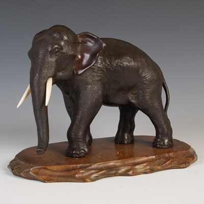 Lot 584 - A Japanese bronze model of an elephant, Meiji...