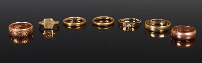 Lot 437 - Seven assorted 9ct gold rings, gross weight 14....