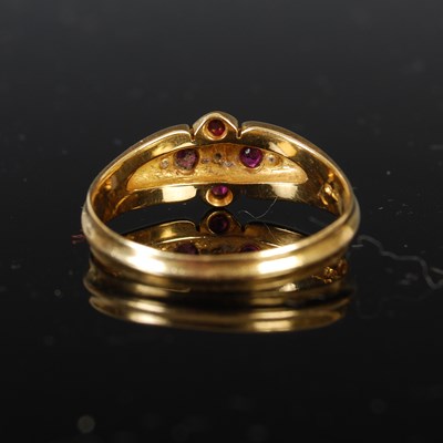Lot 391 - An 18ct gold white opal, ruby and diamond ring,...