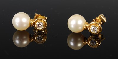 Lot 426 - A pair of 18ct gold, cultured pearl and...