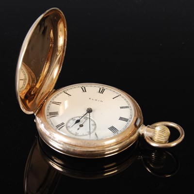 Lot 57A - A 9ct gold hunter cased Elgin pocket watch,...