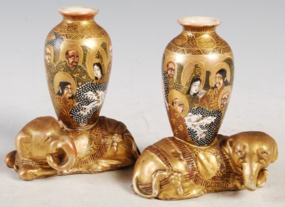 Lot 5 - A pair of Japanese Satsuma pottery vases,...