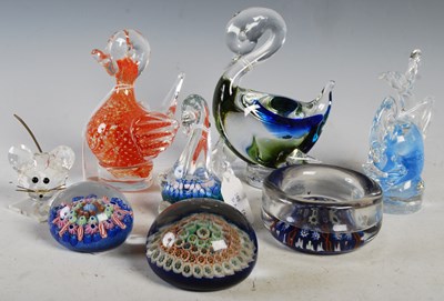 Lot 18 - Four clear and coloured glass swan ornaments,...