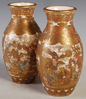 Lot 31 - A pair of Japanese Satsuma pottery vases,...