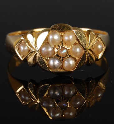 Lot 34 - An 18ct gold and split pearl dress ring, size...