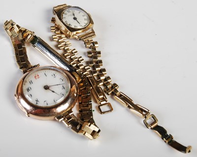 Lot 64 - Two 9ct gold cased ladies' wristwatches, both...