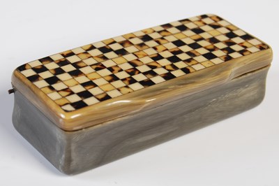 Lot 121 - A 19th century horn chequer pattern snuff box...