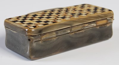 Lot 121 - A 19th century horn chequer pattern snuff box...