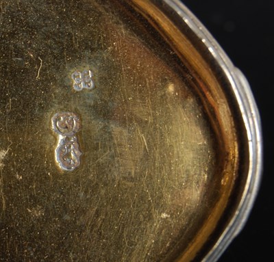 Lot 123 - A silver mounted shell snuff box, the hinged...