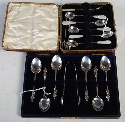 Lot 161 - A cased set of six Sheffield silver and mother...