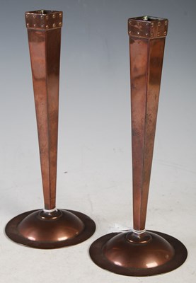 Lot 172 - A pair of Arts and Crafts patinated copper...