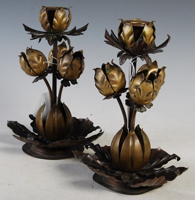 Lot 173 - A pair of Arts and Crafts brass and copper...