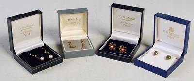 Lot 181 - Four pairs of assorted yellow metal earrings...