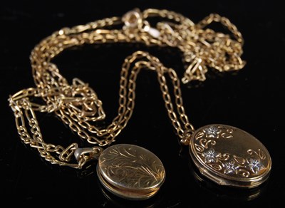 Lot 248 - Two 9ct gold necklaces each suspending an oval...