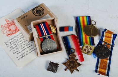 Lot 257 - A Great War group of three medals inscribed to...