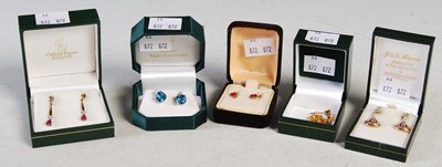 Lot 277 - Five pairs of assorted gem set earrings.