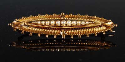 Lot 284 - A 15ct gold and split pearl oval brooch, late...