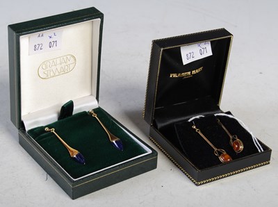 Lot 313 - A pair of 9ct gold and lapis lazuli pendant...